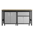 Manhattan Comfort Fortress 3pc Mobile Space Saving Garage Cabinet and Worktable Set 2.0 Gray: Lockable Storage, Adjustable Shelves, Casters