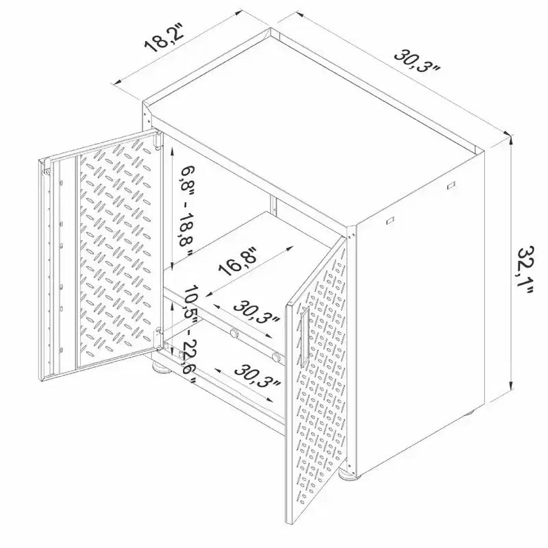Manhattan Comfort Fortress Set Garage 3 pz Mobile Salvaspazio Armadio e Banco da Lavoro 2.0 Grigio: Deposito con Serratura, Ripiani Regolabili, Ruote