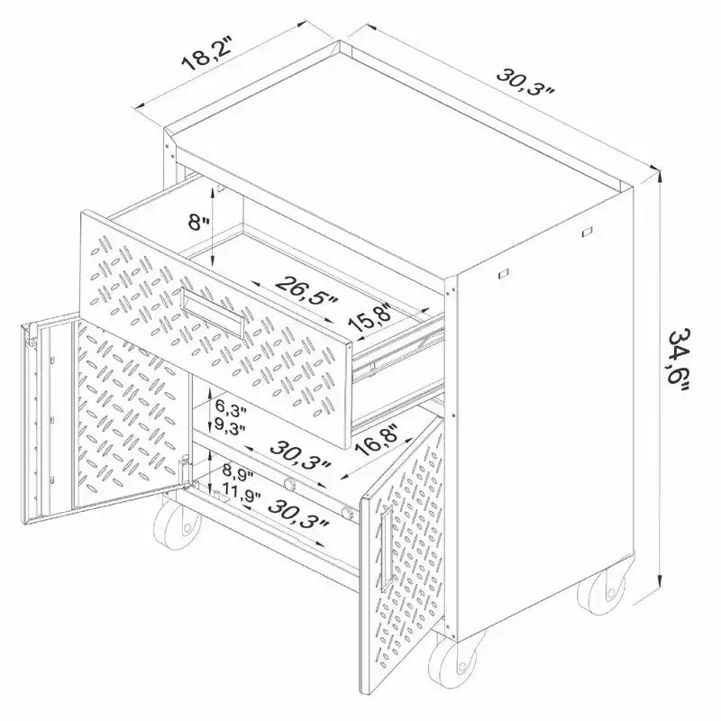 Manhattan Comfort Fortress Set Garage 3 pz Mobile Salvaspazio Armadio e Banco da Lavoro 2.0 Grigio: Deposito con Serratura, Ripiani Regolabili, Ruote