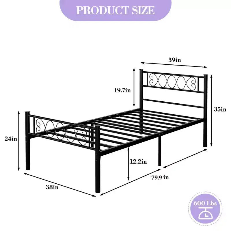 Struttura letto a piattaforma Twin XL nera