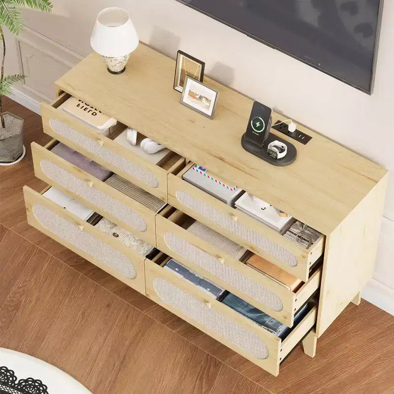 Comò a 6 cassetti in rattan per camera da letto