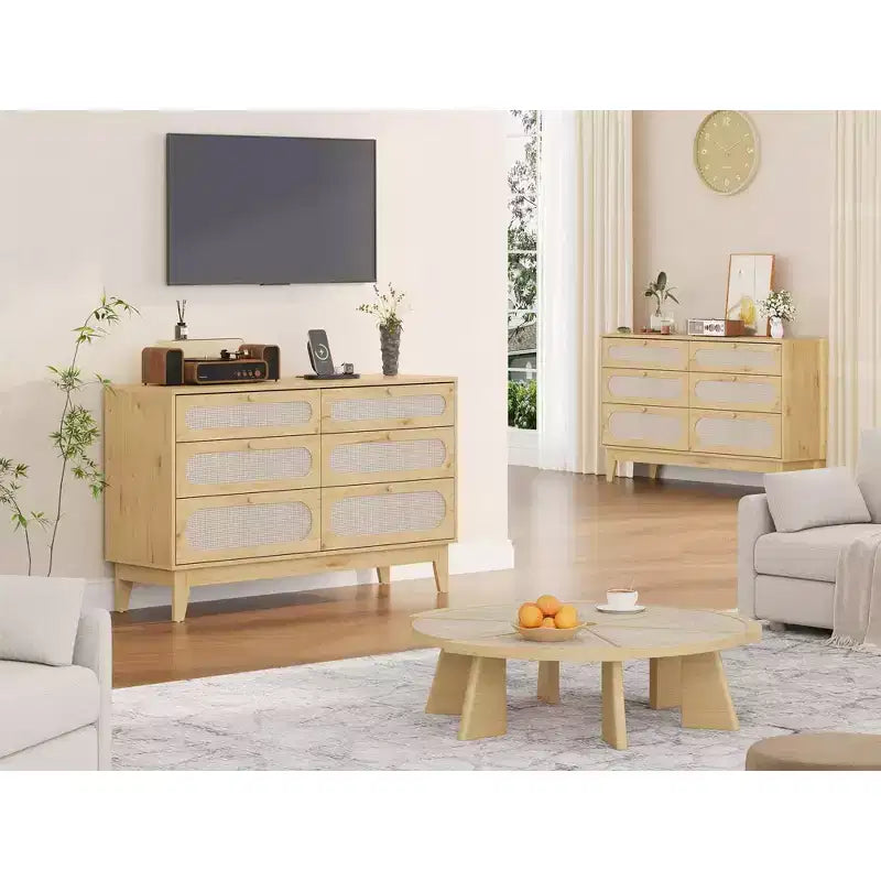 Comò a 6 cassetti in rattan per camera da letto