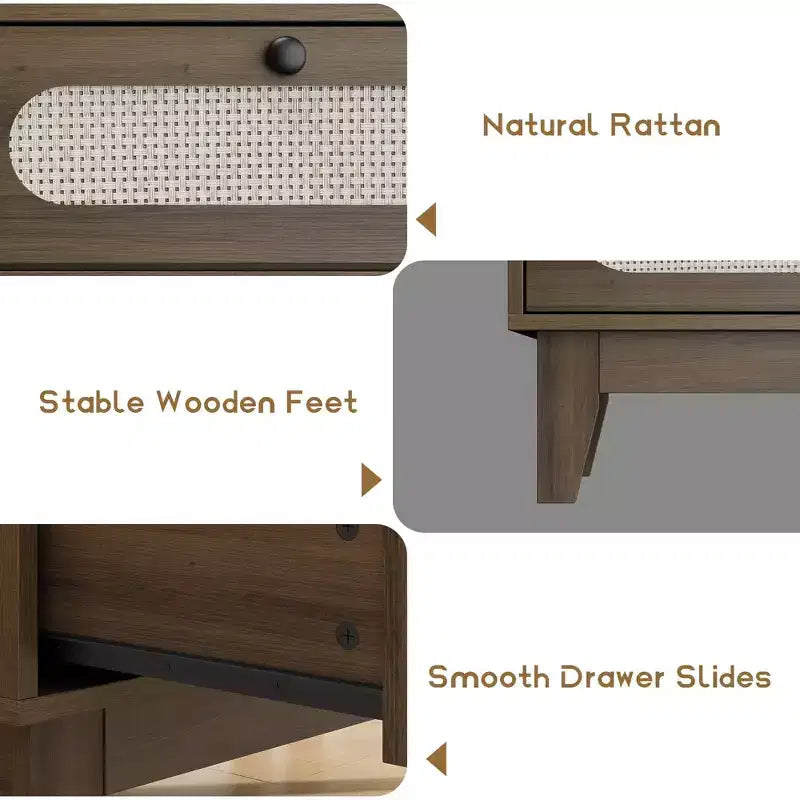 Comò a 6 cassetti in rattan per camera da letto