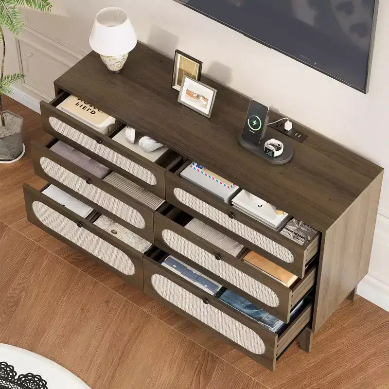 Comò a 6 cassetti in rattan per camera da letto