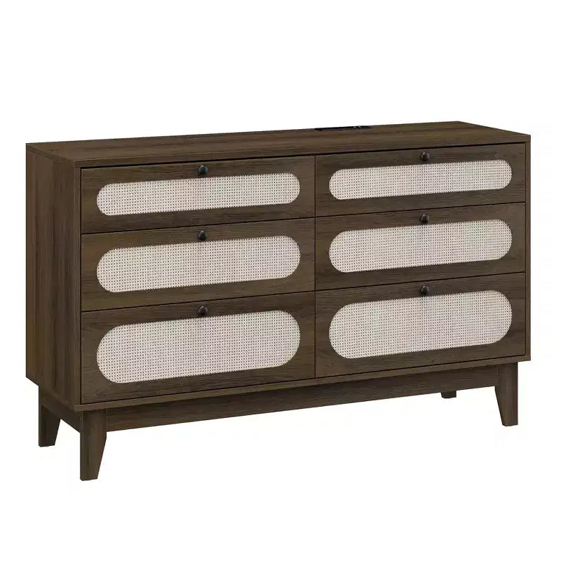Comò a 6 cassetti in rattan per camera da letto