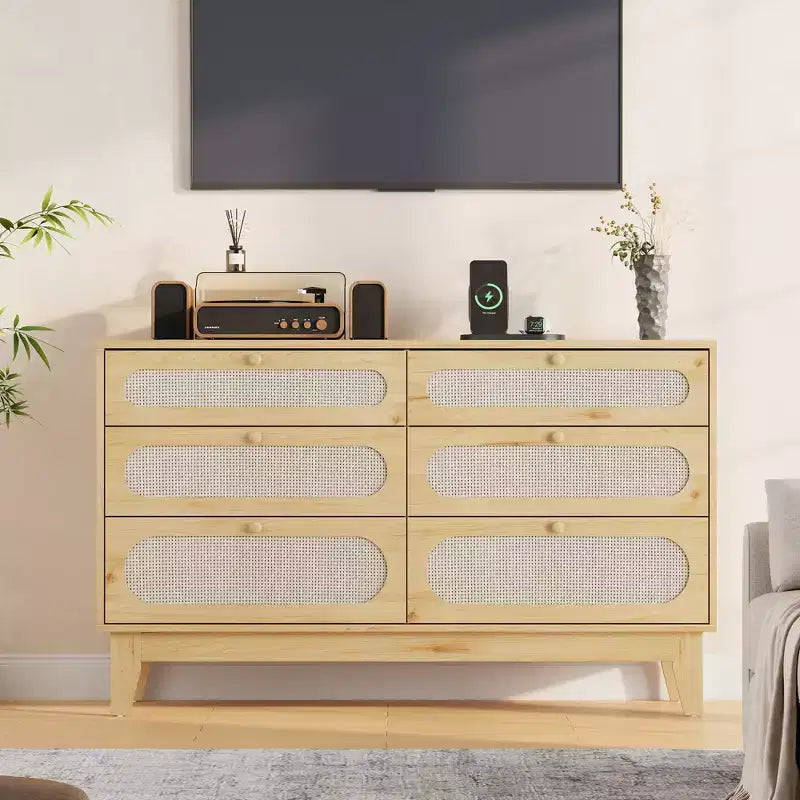 Comò a 6 cassetti in rattan per camera da letto