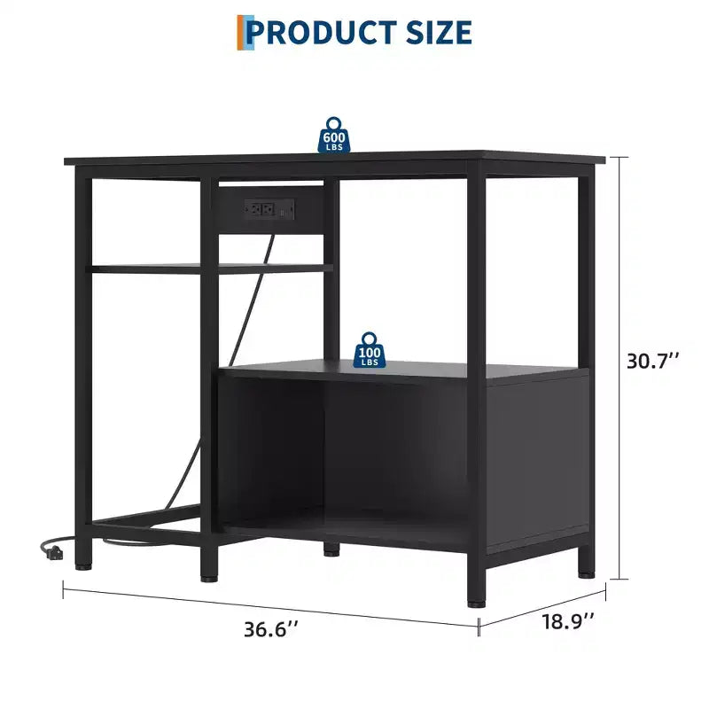 Mobile per Acquario Robusto da 150-190 Litri con Prese di Corrente, Supporto per Acquario in Metallo e Legno con 4 Ripiani Aperti, per Terrario di Tartarughe e Rettili