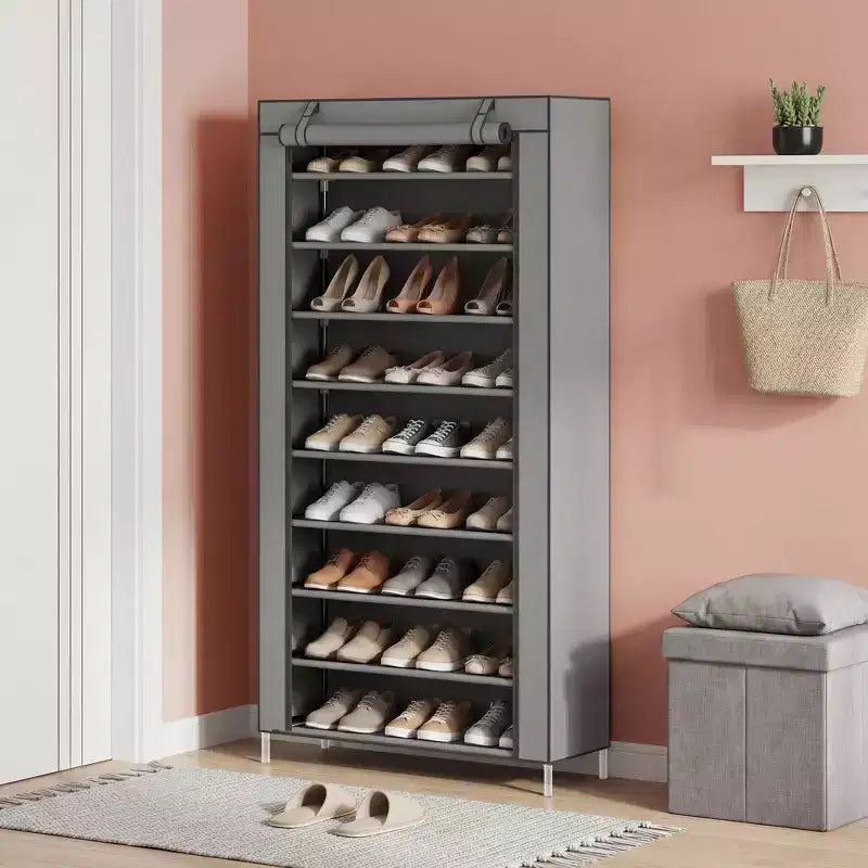 Scarpiera a 9 ripiani con copertura antipolvere, organizzatore porta scarpe alto autoportante per armadio e ingresso, capacità 40-50 paia, grigio