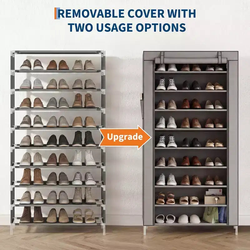 Scarpiera a 9 ripiani con copertura antipolvere, organizzatore porta scarpe alto autoportante per armadio e ingresso, capacità 40-50 paia, grigio
