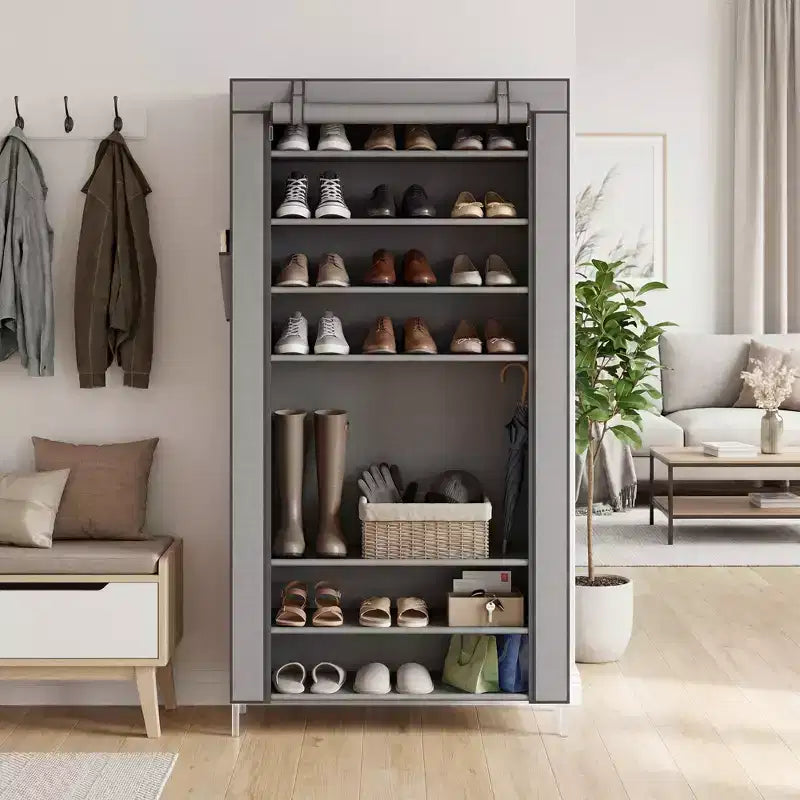 Scarpiera a 9 ripiani con copertura antipolvere, organizzatore porta scarpe alto autoportante per armadio e ingresso, capacità 40-50 paia, grigio