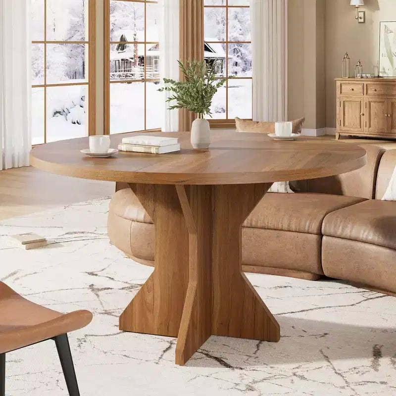 Tavolo da pranzo moderno rotondo da 47 pollici per 4-6 persone, base a piedistallo robusta, design contemporaneo, salvaspazio per appartamento, soggiorno, cucina