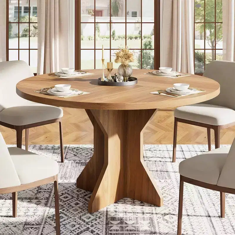 Tavolo da pranzo moderno rotondo da 47 pollici per 4-6 persone, base a piedistallo robusta, design contemporaneo, salvaspazio per appartamento, soggiorno, cucina