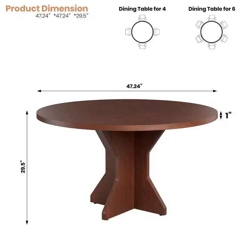 Tavolo da pranzo moderno rotondo da 47 pollici per 4-6 persone, base a piedistallo robusta, design contemporaneo, salvaspazio per appartamento, soggiorno, cucina