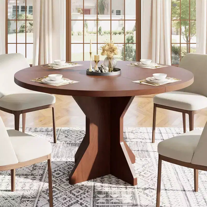 Tavolo da pranzo moderno rotondo da 47 pollici per 4-6 persone, base a piedistallo robusta, design contemporaneo, salvaspazio per appartamento, soggiorno, cucina