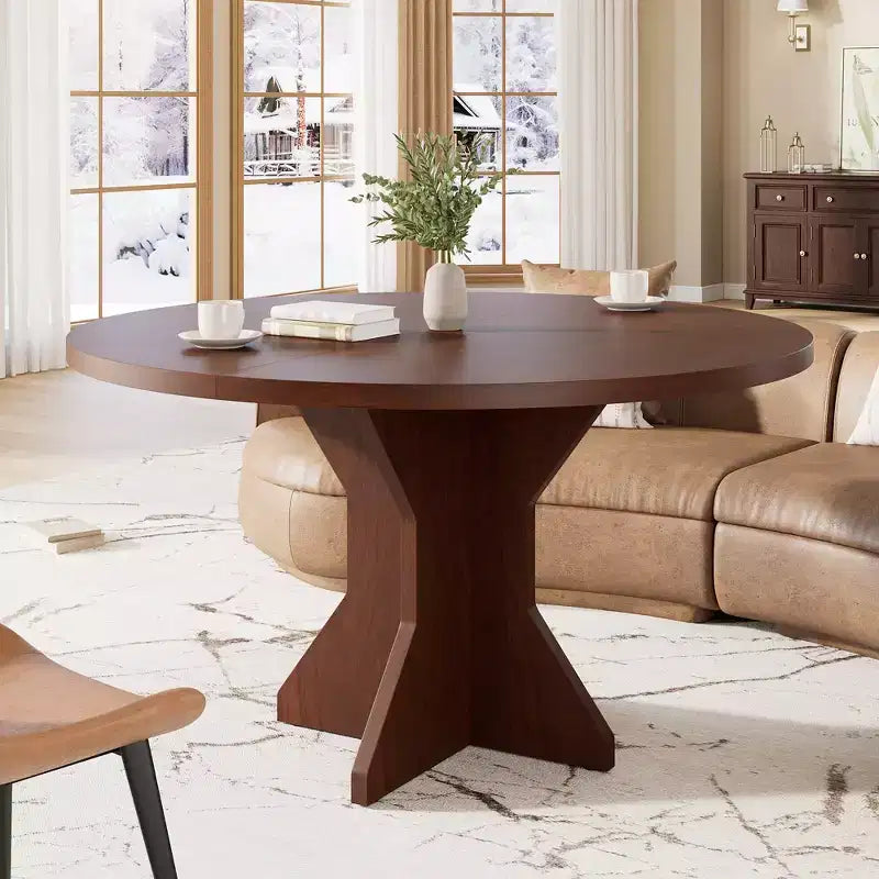 Tavolo da pranzo moderno rotondo da 47 pollici per 4-6 persone, base a piedistallo robusta, design contemporaneo, salvaspazio per appartamento, soggiorno, cucina