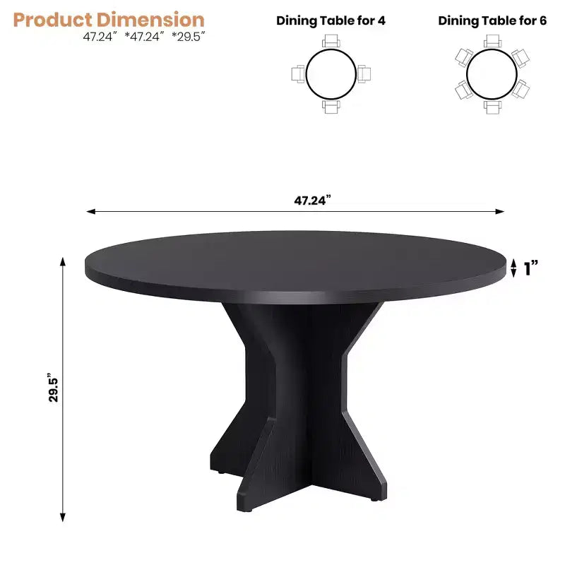 Tavolo da pranzo moderno rotondo da 47 pollici per 4-6 persone, base a piedistallo robusta, design contemporaneo, salvaspazio per appartamento, soggiorno, cucina