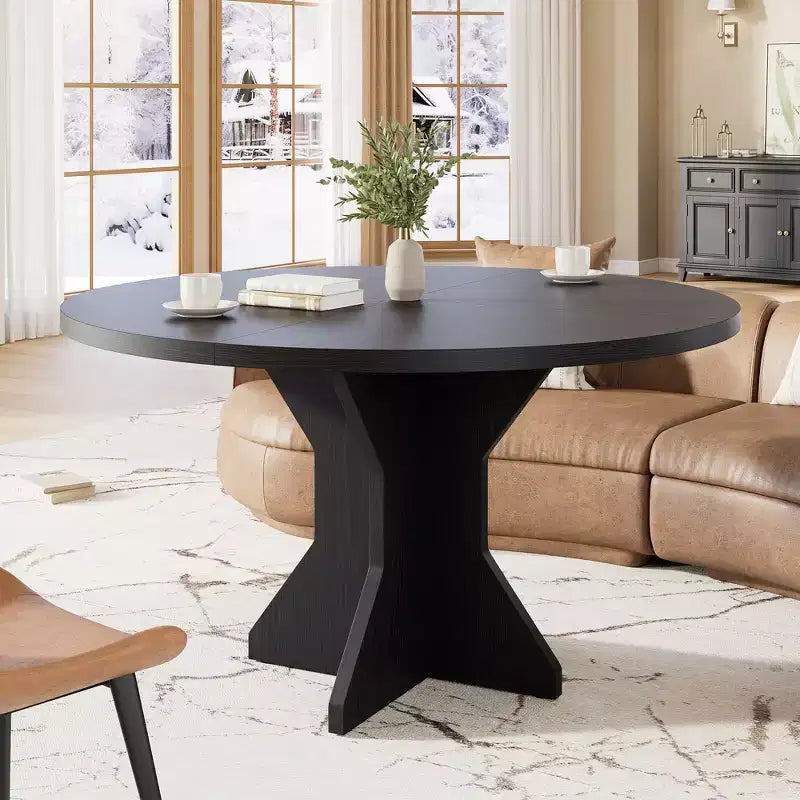 Tavolo da pranzo moderno rotondo da 47 pollici per 4-6 persone, base a piedistallo robusta, design contemporaneo, salvaspazio per appartamento, soggiorno, cucina