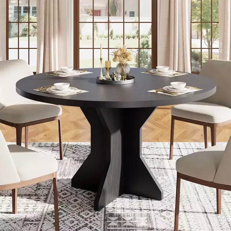 Tavolo da pranzo moderno rotondo da 47 pollici per 4-6 persone, base a piedistallo robusta, design contemporaneo, salvaspazio per appartamento, soggiorno, cucina