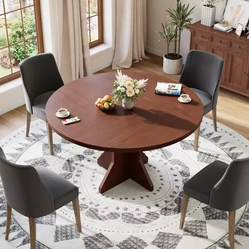 Tavolo da pranzo moderno rotondo da 47 pollici per 4-6 persone, base a piedistallo robusta, design contemporaneo, salvaspazio per appartamento, soggiorno, cucina