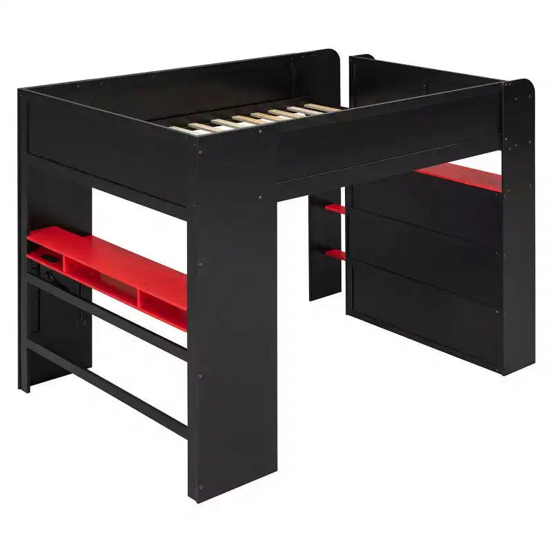 Letto a soppalco full-size con scrivania regolabile illuminata