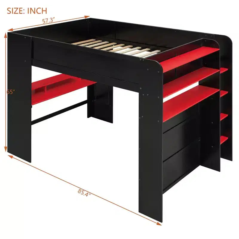 Letto a soppalco full-size con scrivania regolabile illuminata