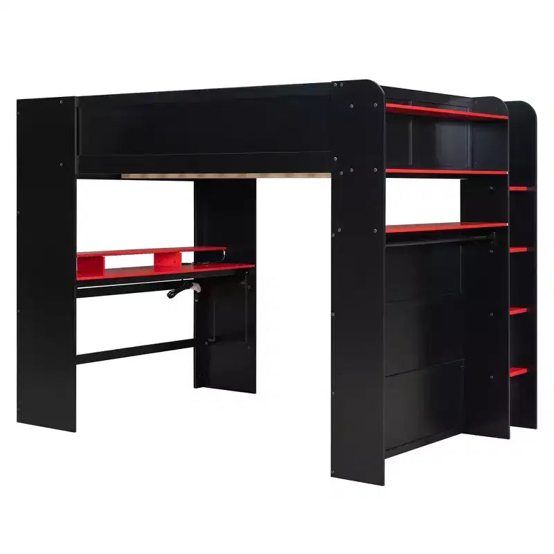 Letto a soppalco full-size con scrivania regolabile illuminata