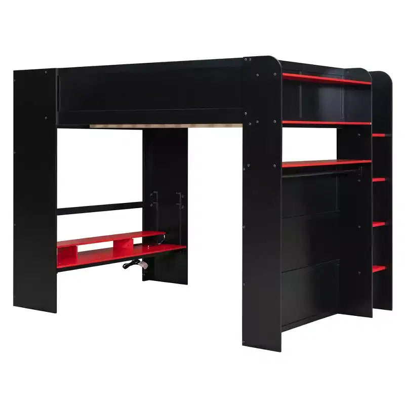 Letto a soppalco full-size con scrivania regolabile illuminata