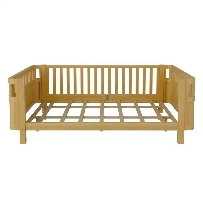 Whisen Letto a Piattaforma Matrimoniale in Legno, Letto Matrimoniale Basso in Legno con Sponde e Ringhiere di Protezione per Ragazze e Ragazzi