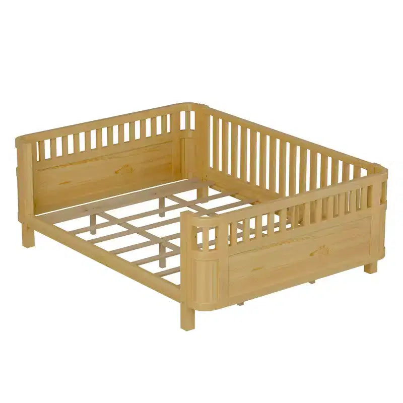 Whisen Letto a Piattaforma Matrimoniale in Legno, Letto Matrimoniale Basso in Legno con Sponde e Ringhiere di Protezione per Ragazze e Ragazzi