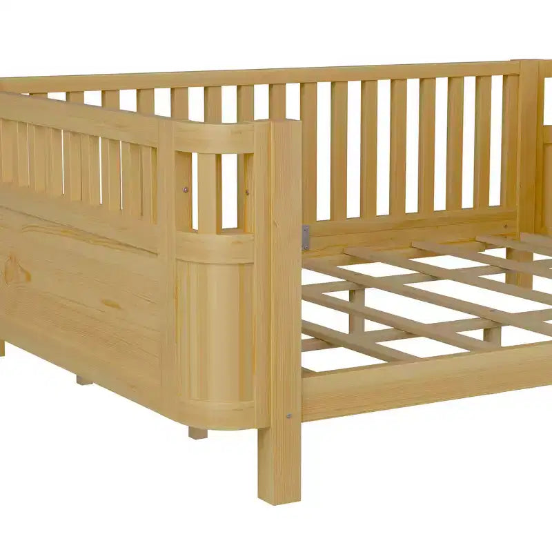 Whisen Letto a Piattaforma Matrimoniale in Legno, Letto Matrimoniale Basso in Legno con Sponde e Ringhiere di Protezione per Ragazze e Ragazzi