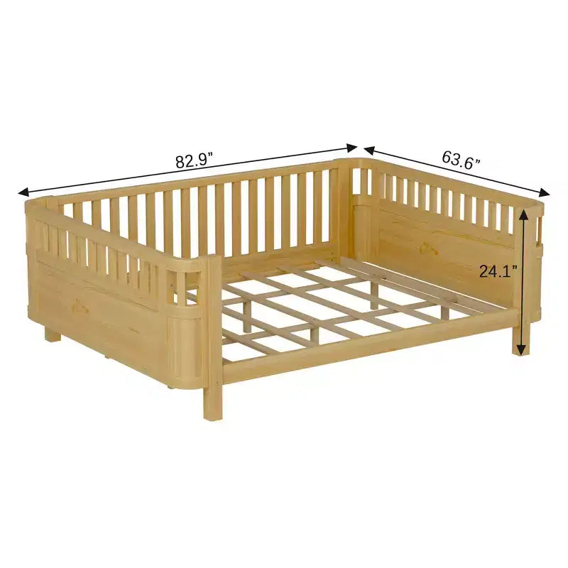 Whisen Letto a Piattaforma Matrimoniale in Legno, Letto Matrimoniale Basso in Legno con Sponde e Ringhiere di Protezione per Ragazze e Ragazzi