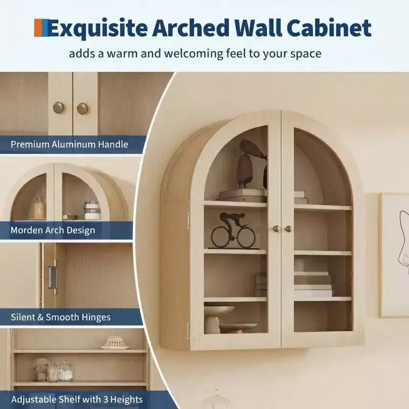 Mobiletto a muro moderno ad arco, mensole regolabili, mobiletto moderno in legno, per cucina, soggiorno