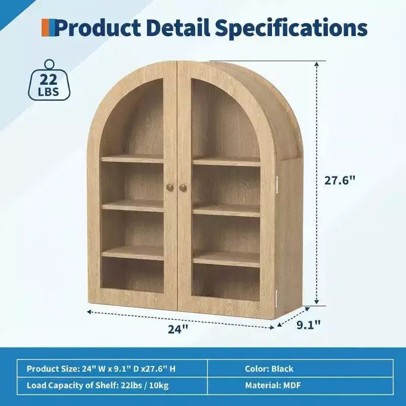 Mobiletto a muro moderno ad arco, mensole regolabili, mobiletto moderno in legno, per cucina, soggiorno