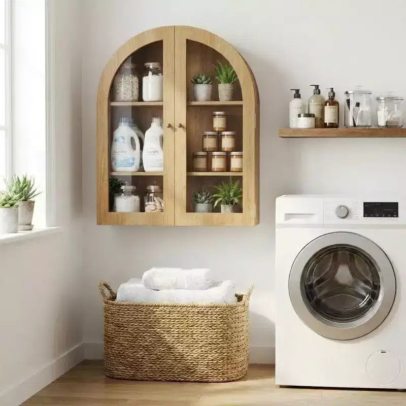 Mobiletto a muro moderno ad arco, mensole regolabili, mobiletto moderno in legno, per cucina, soggiorno