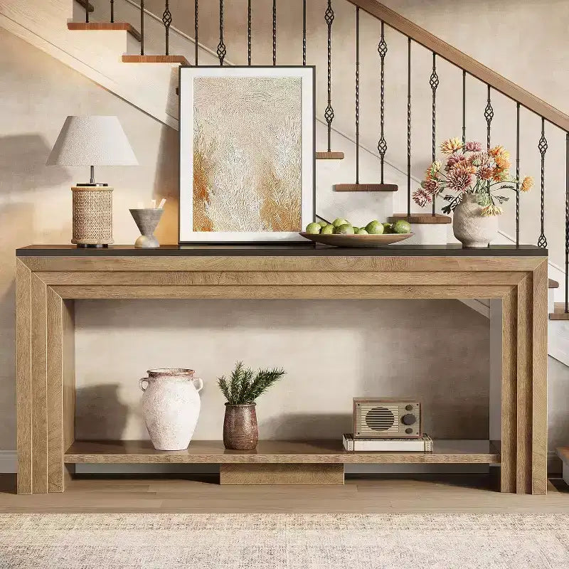 Tavolo Consolle Rustico in Legno da 70,9" – Tavolo da Divano a 2 Livelli