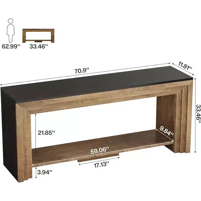 Tavolo Consolle Rustico in Legno da 70,9" – Tavolo da Divano a 2 Livelli