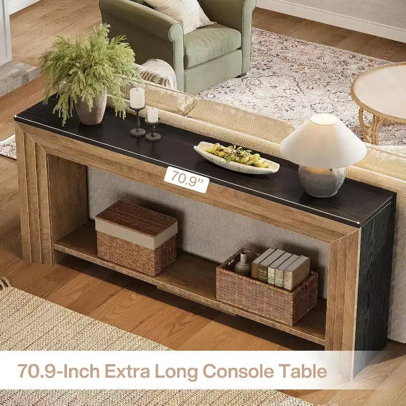 Tavolo Consolle Rustico in Legno da 70,9" – Tavolo da Divano a 2 Livelli