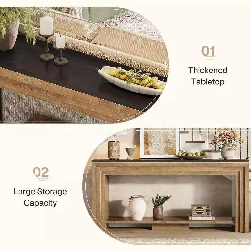 Tavolo Consolle Rustico in Legno da 70,9" – Tavolo da Divano a 2 Livelli