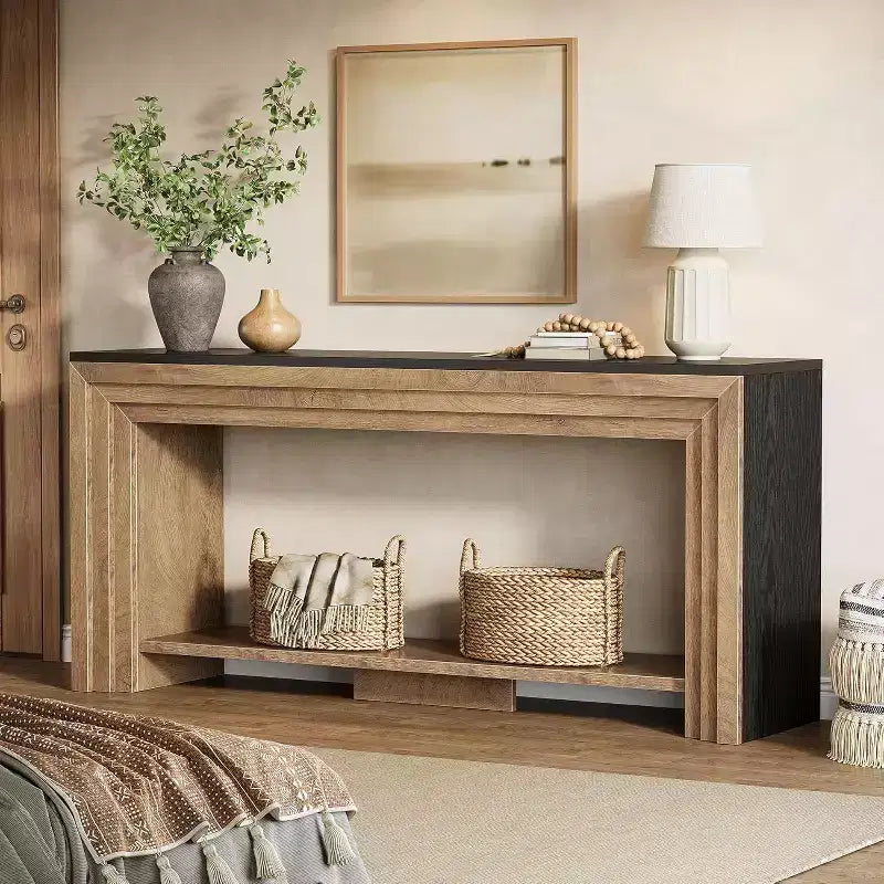 Tavolo Consolle Rustico in Legno da 70,9" – Tavolo da Divano a 2 Livelli