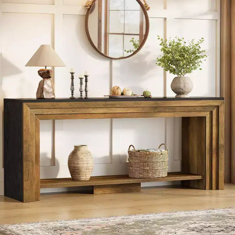 Tavolo Consolle Rustico in Legno da 70,9" – Tavolo da Divano a 2 Livelli
