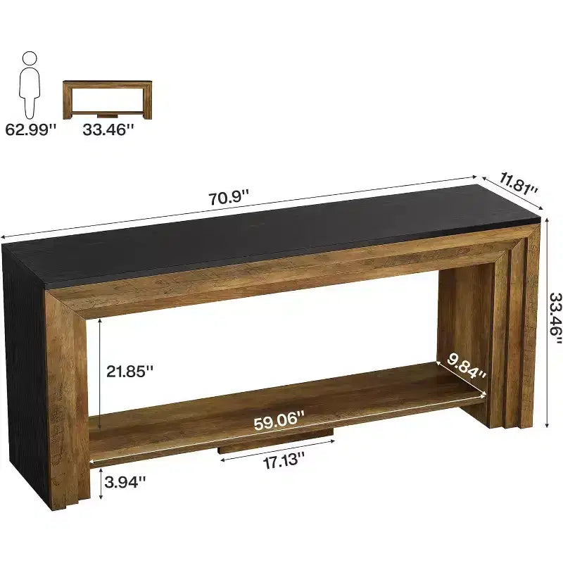 Tavolo Consolle Rustico in Legno da 70,9" – Tavolo da Divano a 2 Livelli