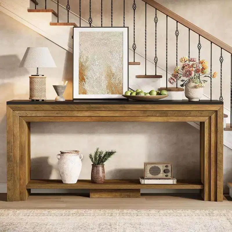 Tavolo Consolle Rustico in Legno da 70,9" – Tavolo da Divano a 2 Livelli