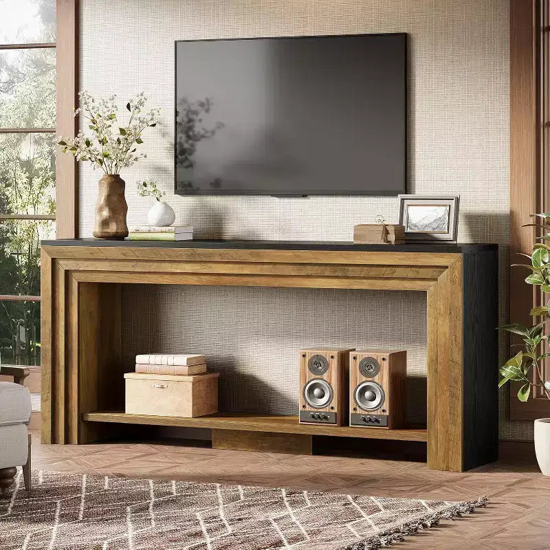 Tavolo Consolle Rustico in Legno da 70,9" – Tavolo da Divano a 2 Livelli