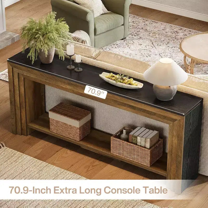 Tavolo Consolle Rustico in Legno da 70,9" – Tavolo da Divano a 2 Livelli