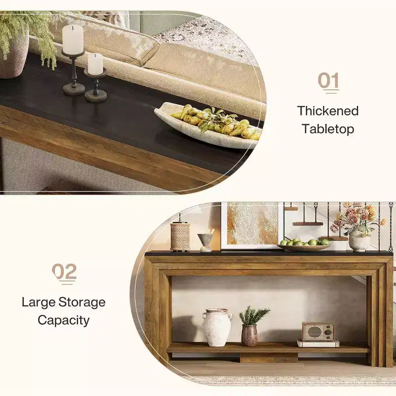 Tavolo Consolle Rustico in Legno da 70,9" – Tavolo da Divano a 2 Livelli