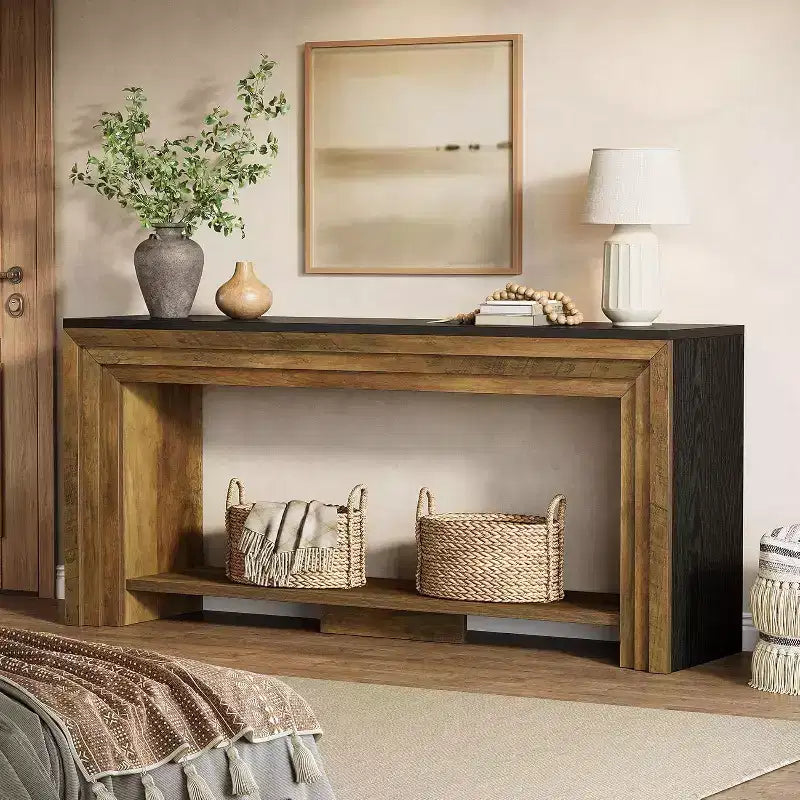 Tavolo Consolle Rustico in Legno da 70,9" – Tavolo da Divano a 2 Livelli