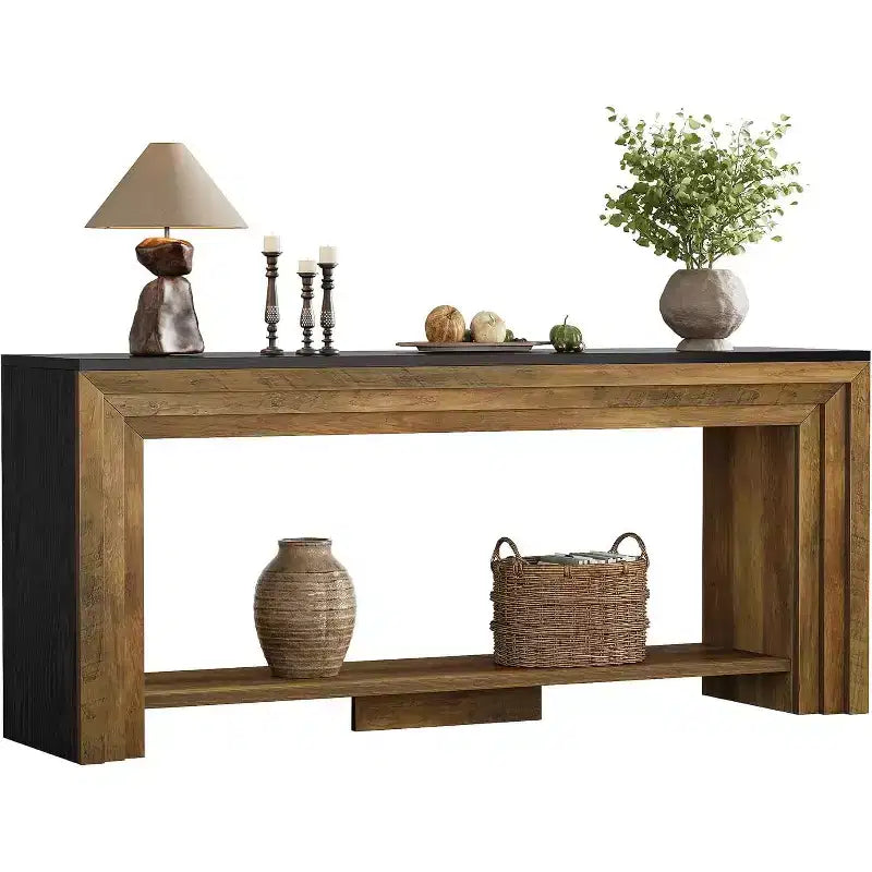 Tavolo Consolle Rustico in Legno da 70,9" – Tavolo da Divano a 2 Livelli