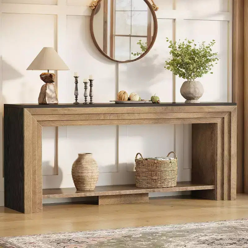 Tavolo Consolle Rustico in Legno da 70,9" – Tavolo da Divano a 2 Livelli