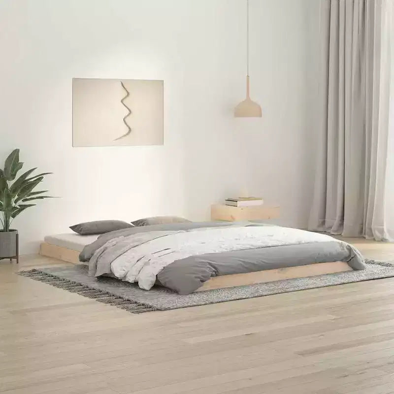 Telaio letto a piattaforma basso in legno naturale