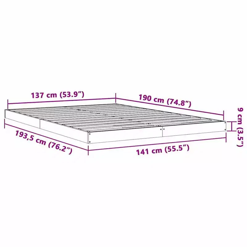 Telaio letto a piattaforma basso in legno naturale